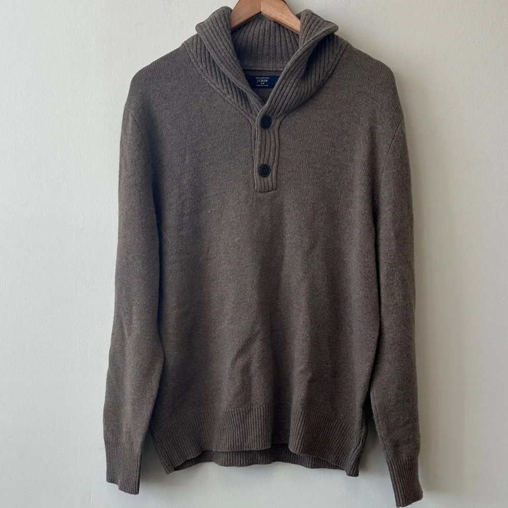 J. Crew 100% Lambswool Men's Shawl Collar Henley Sweater in Light Brown